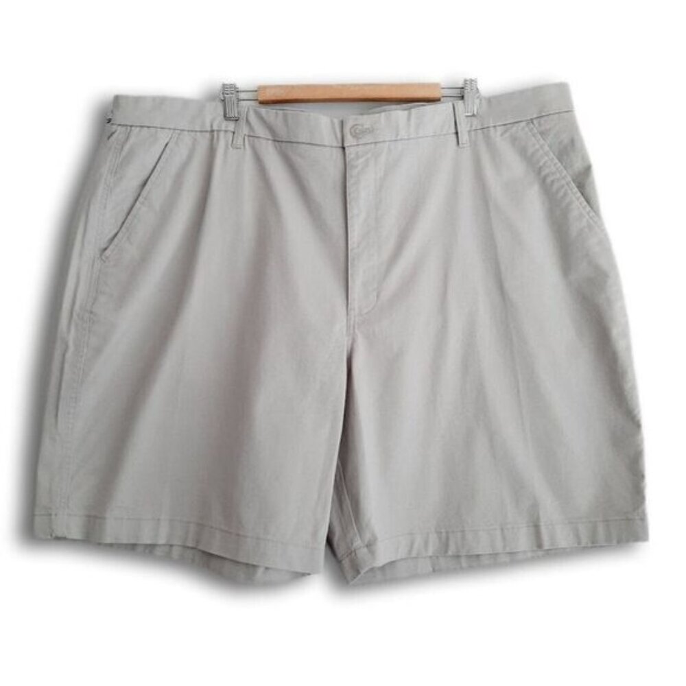 CHAPS Big & Tall Flat Front Stretch Comfort Waist Shorts Gray Beige Men's Sz 48